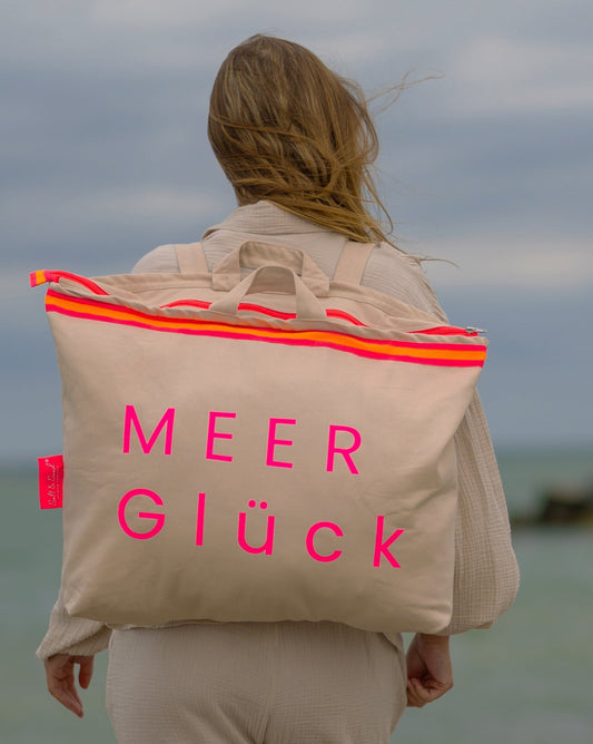 XL Canvas Rucksack Damen l Beige MEER Glück