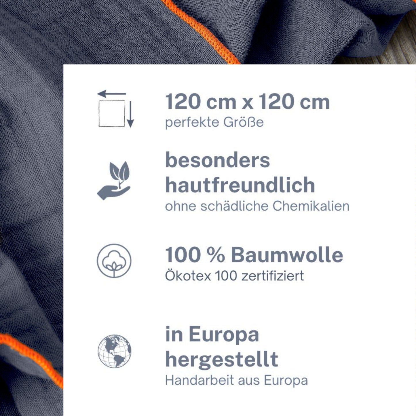Musselin Tuch Damen l Jeansblau mit orange