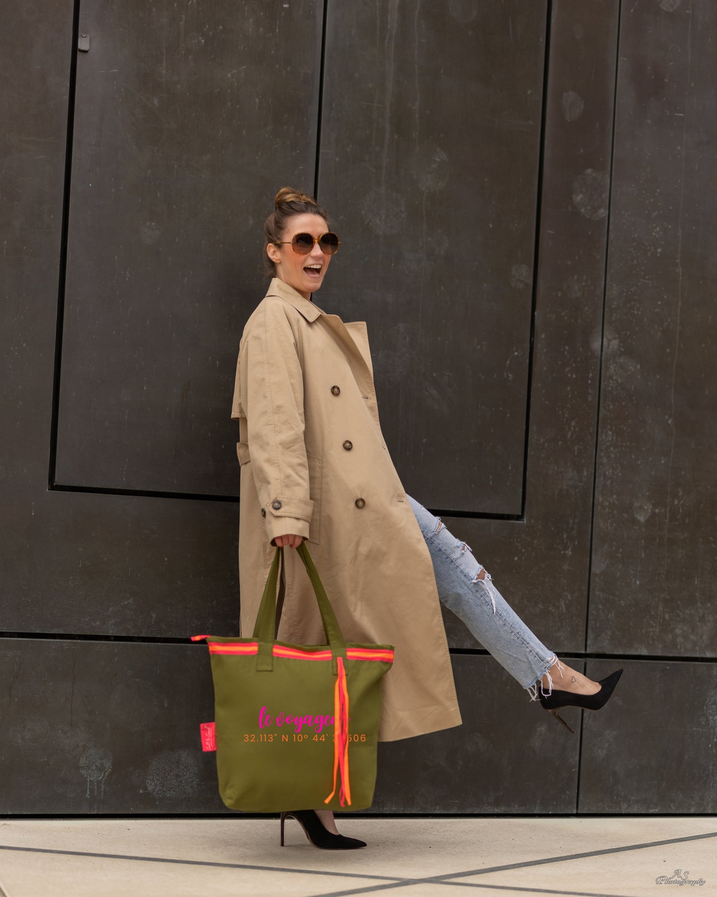 Canvas Shopper Tasche oliv Le Voageur