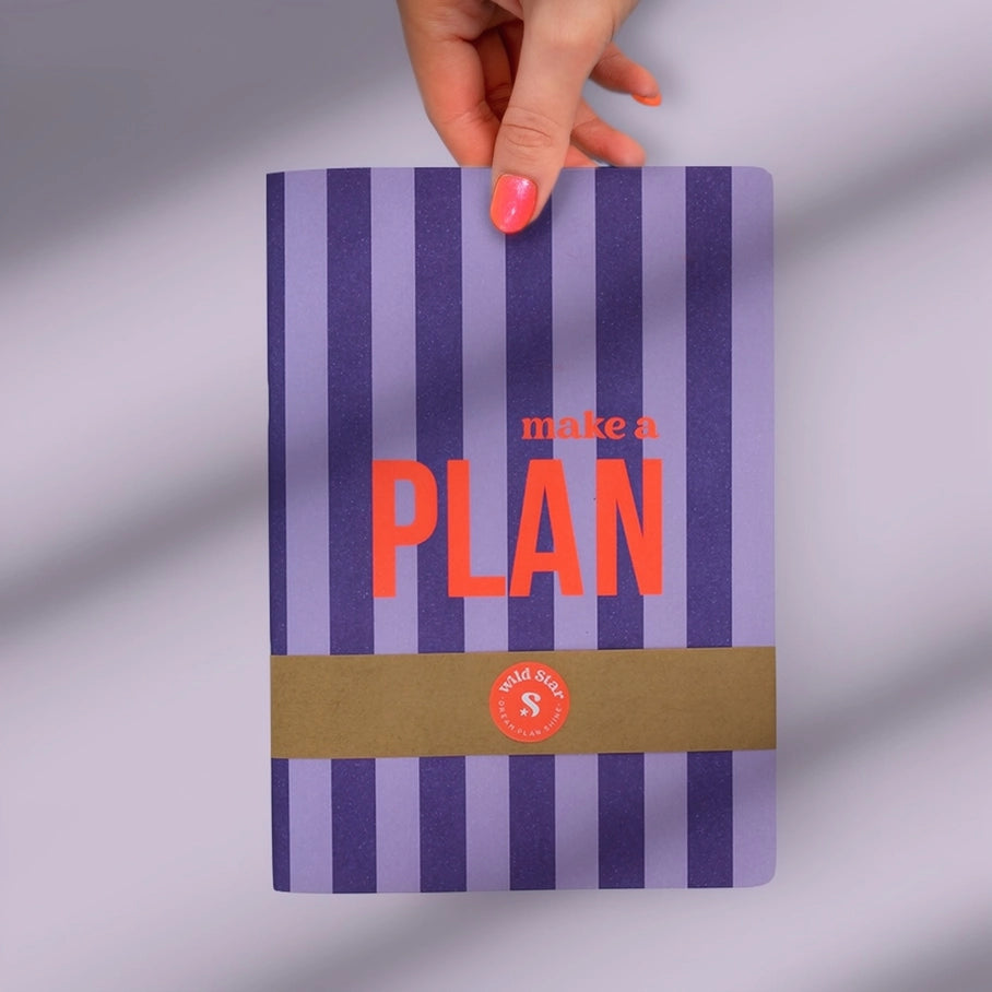 A5 Notizbuch „Make a Plan“ – Lila & Neonkoralle