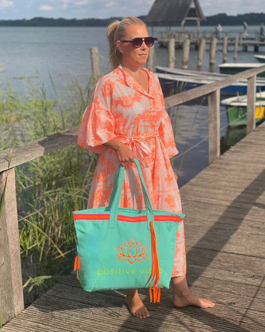 XL Canvas Shopper Strandtasche türkis Positive Vibes