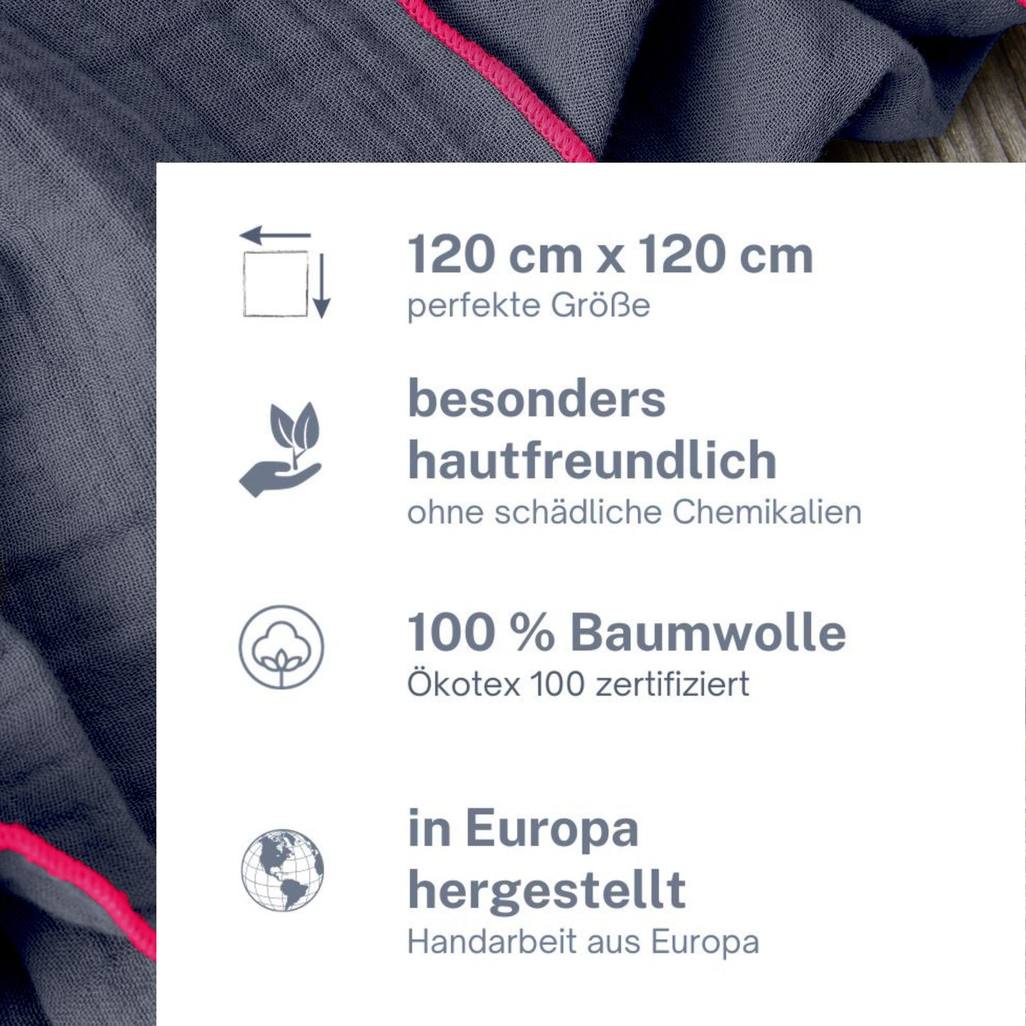 Musselin Tuch Damen l Jeansblau mit pink