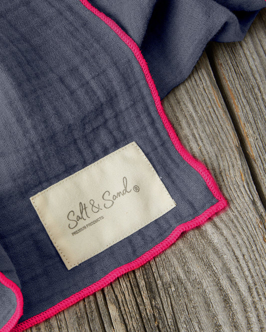 Musselin Tuch Damen l Jeansblau mit pink