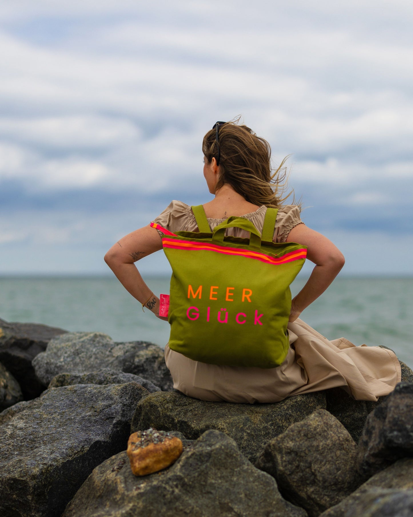 Canvas Rucksack Damen l Oliv MEER Glück