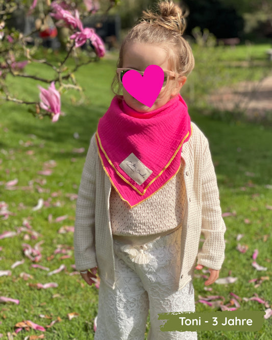 Musselin Halstuch Mädchen pink mit gelb 60x60 cm