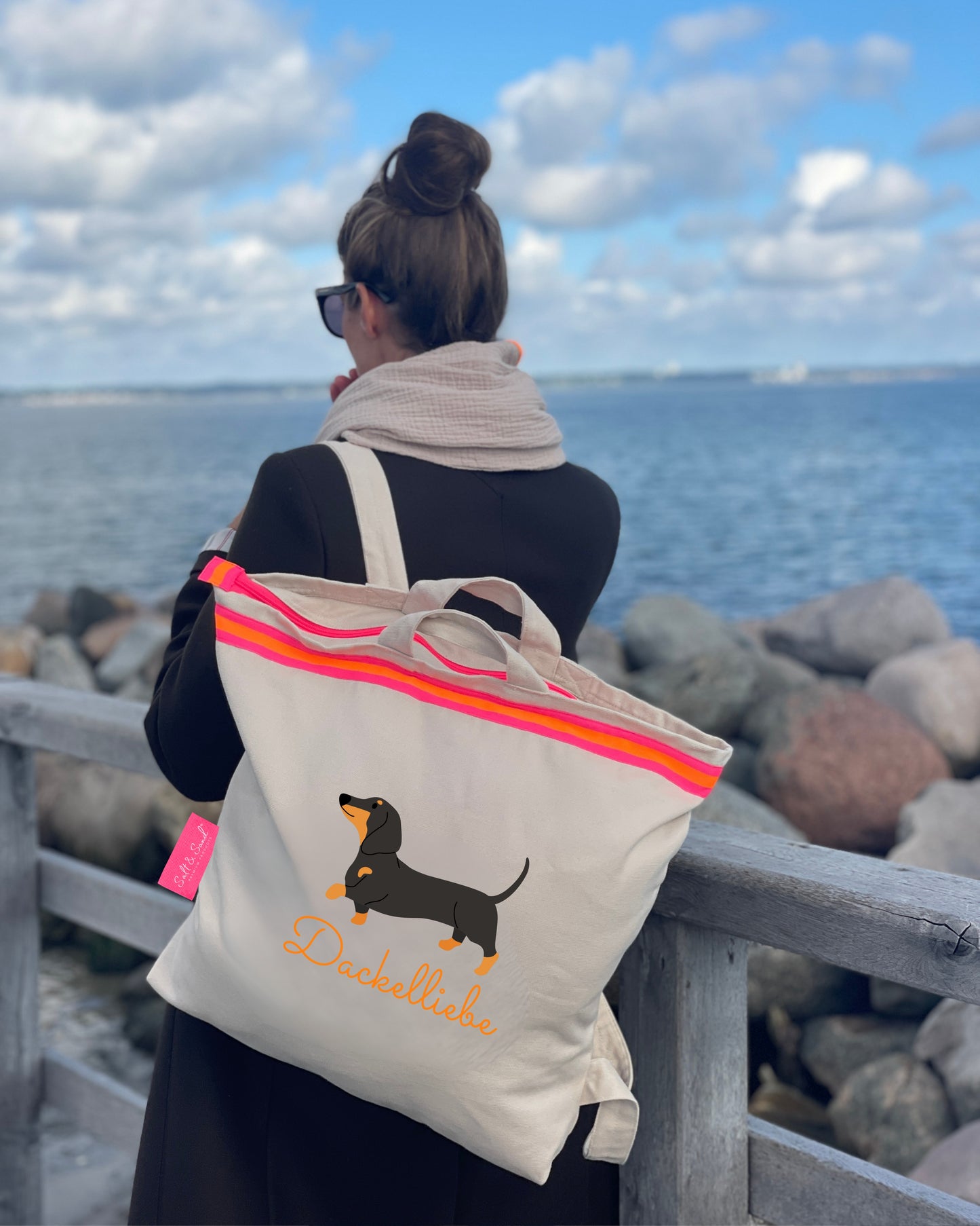 Canvas Rucksack Damen l beige Dackel