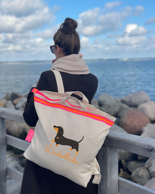 Canvas Rucksack Damen l beige Dackel