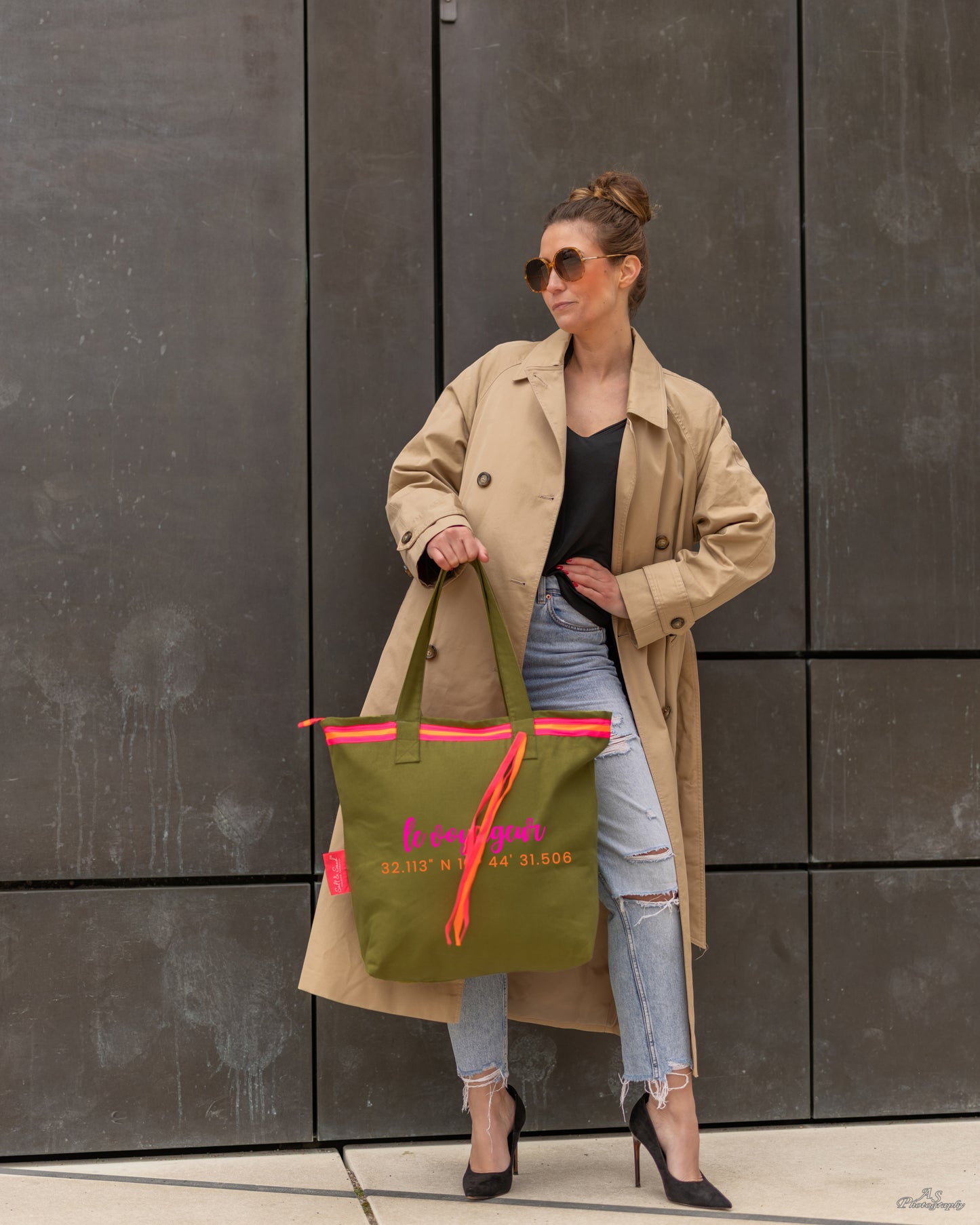 Canvas Shopper Tasche oliv Le Voageur