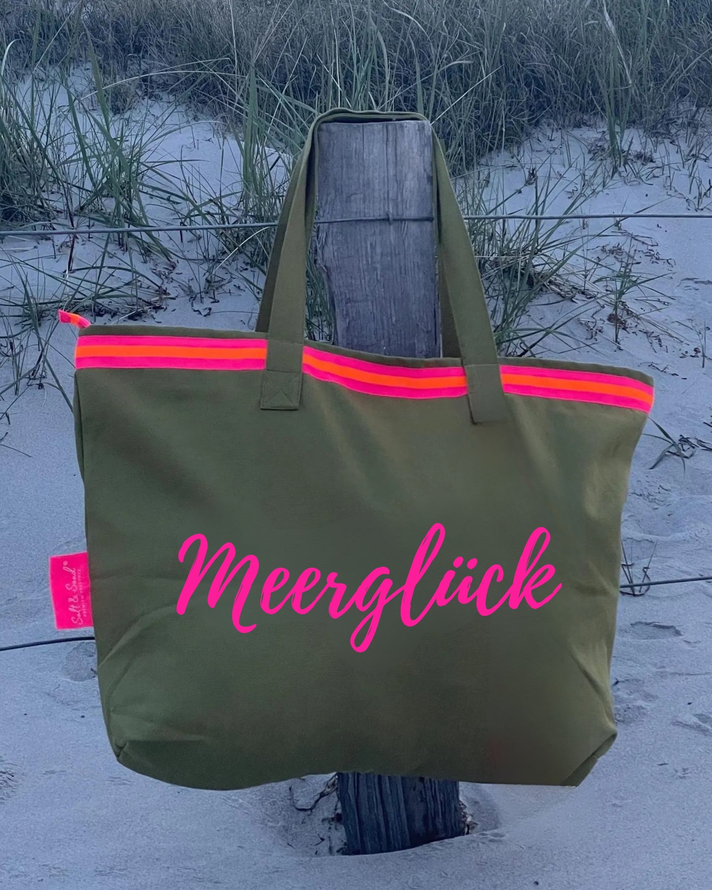 XL Canvas Shopper Strandtasche oliv MEER Glück