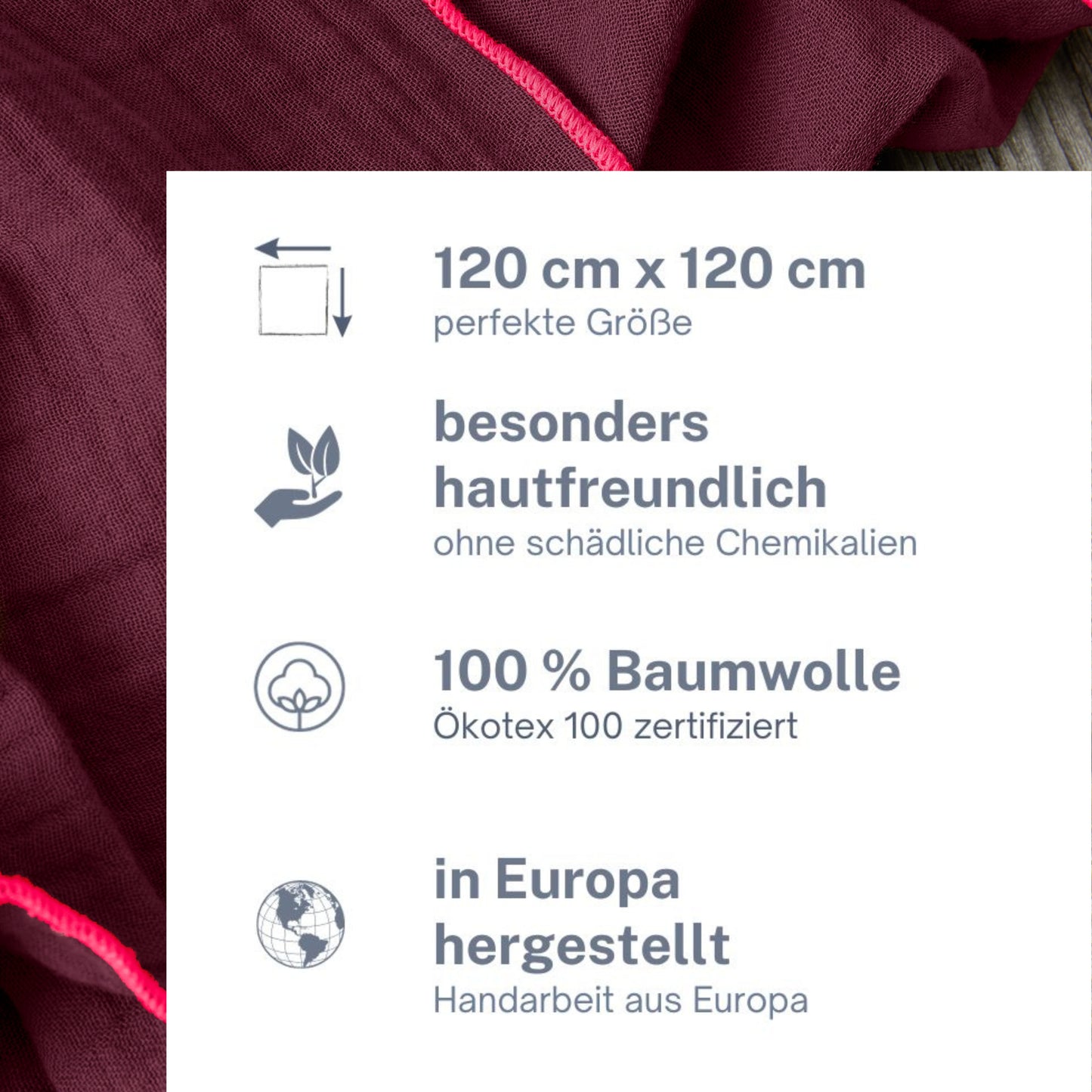 Musselin Tuch Damen l Bordeaux mit pink