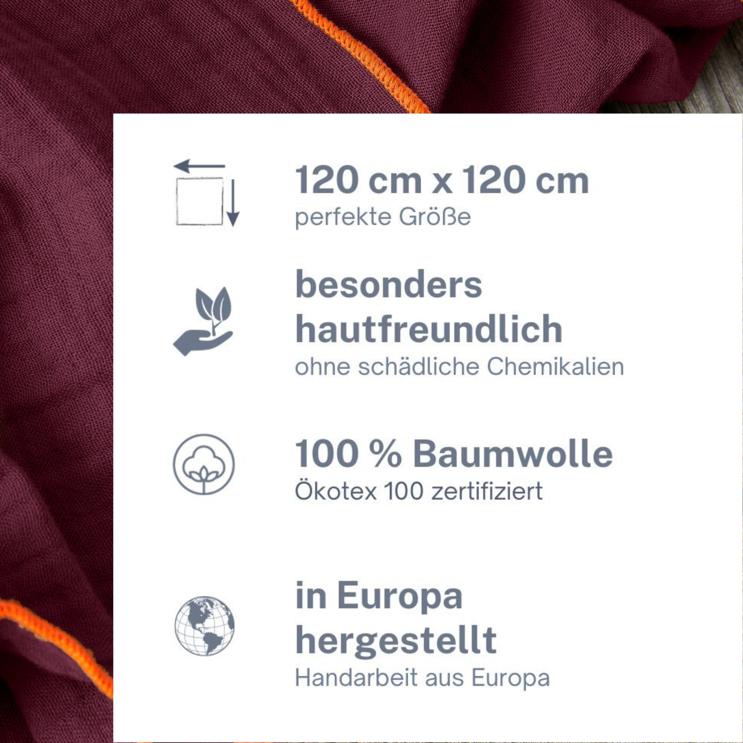 Musselin Tuch Damen l Bordeaux mit orange