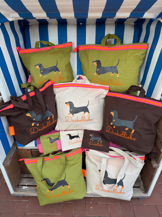 Kosmetiktasche aus Baumwoll Canvas l Beige Dackelliebe