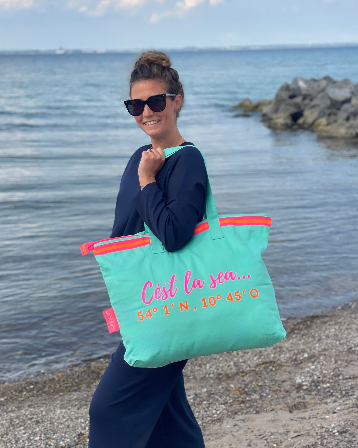 XL Canvas Shopper Strandtasche türkis Cest la sea