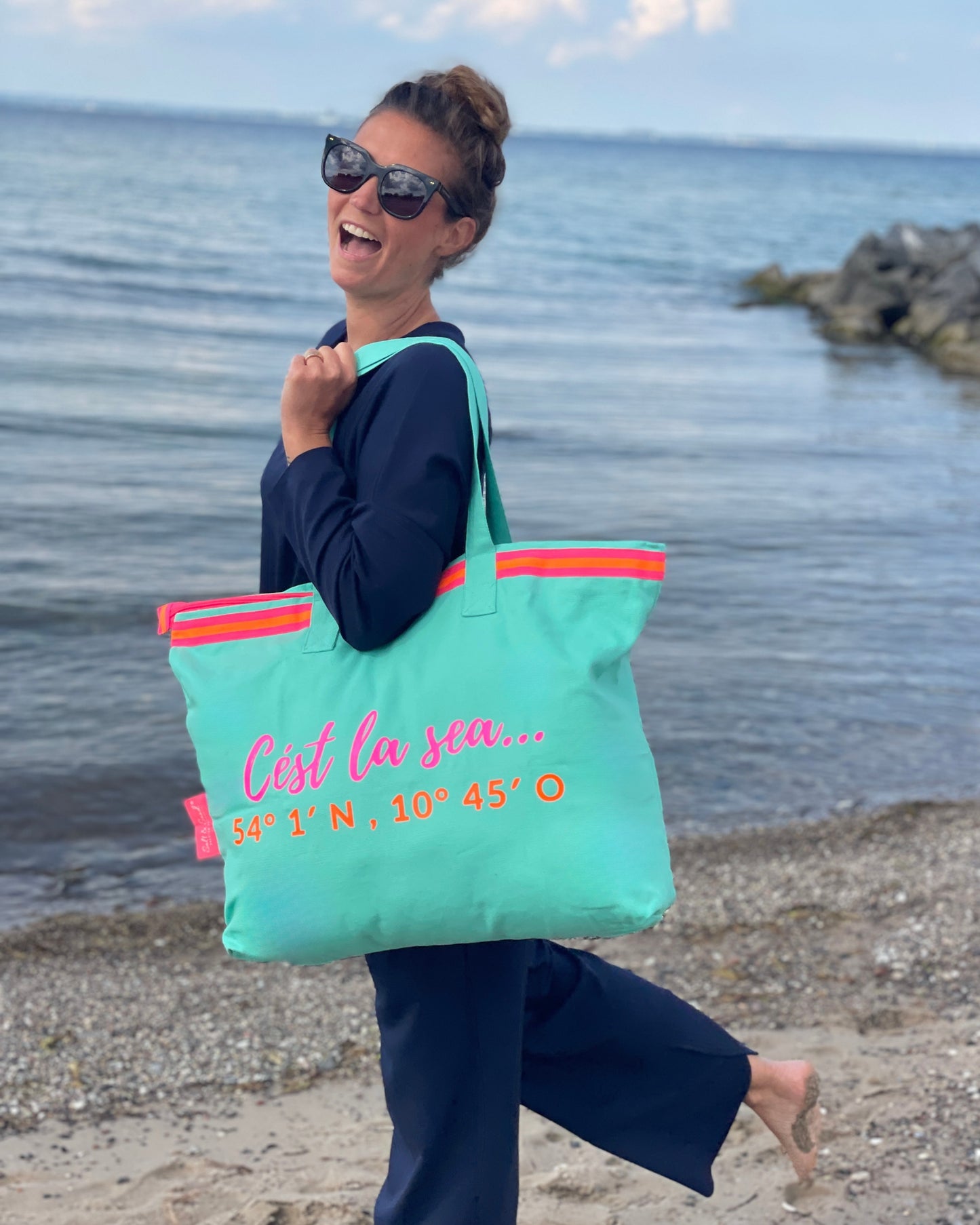 XL Canvas Shopper Strandtasche türkis Cest la sea