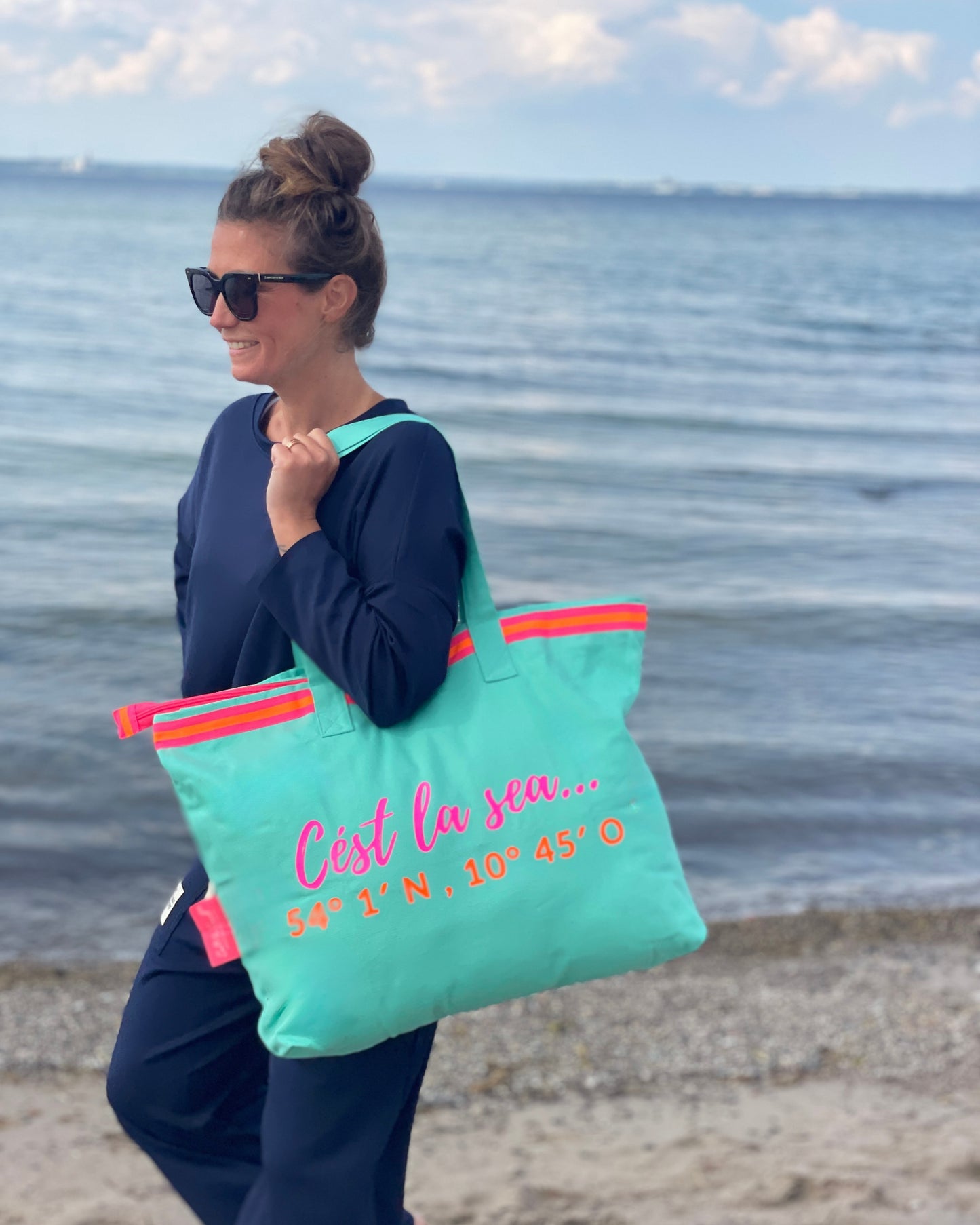 XL Canvas Shopper Strandtasche türkis Cest la sea