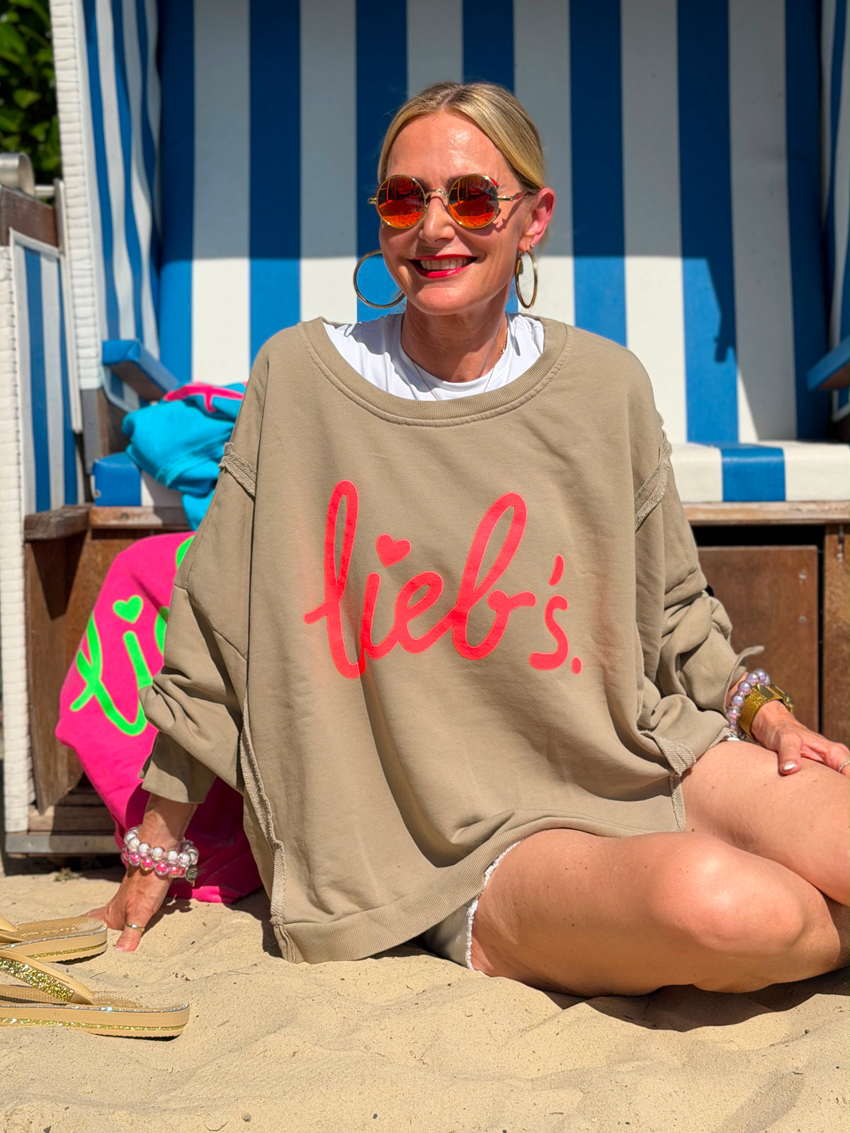 Cozy Oversize Sweatshirt "lieb´s" - Sand Dune