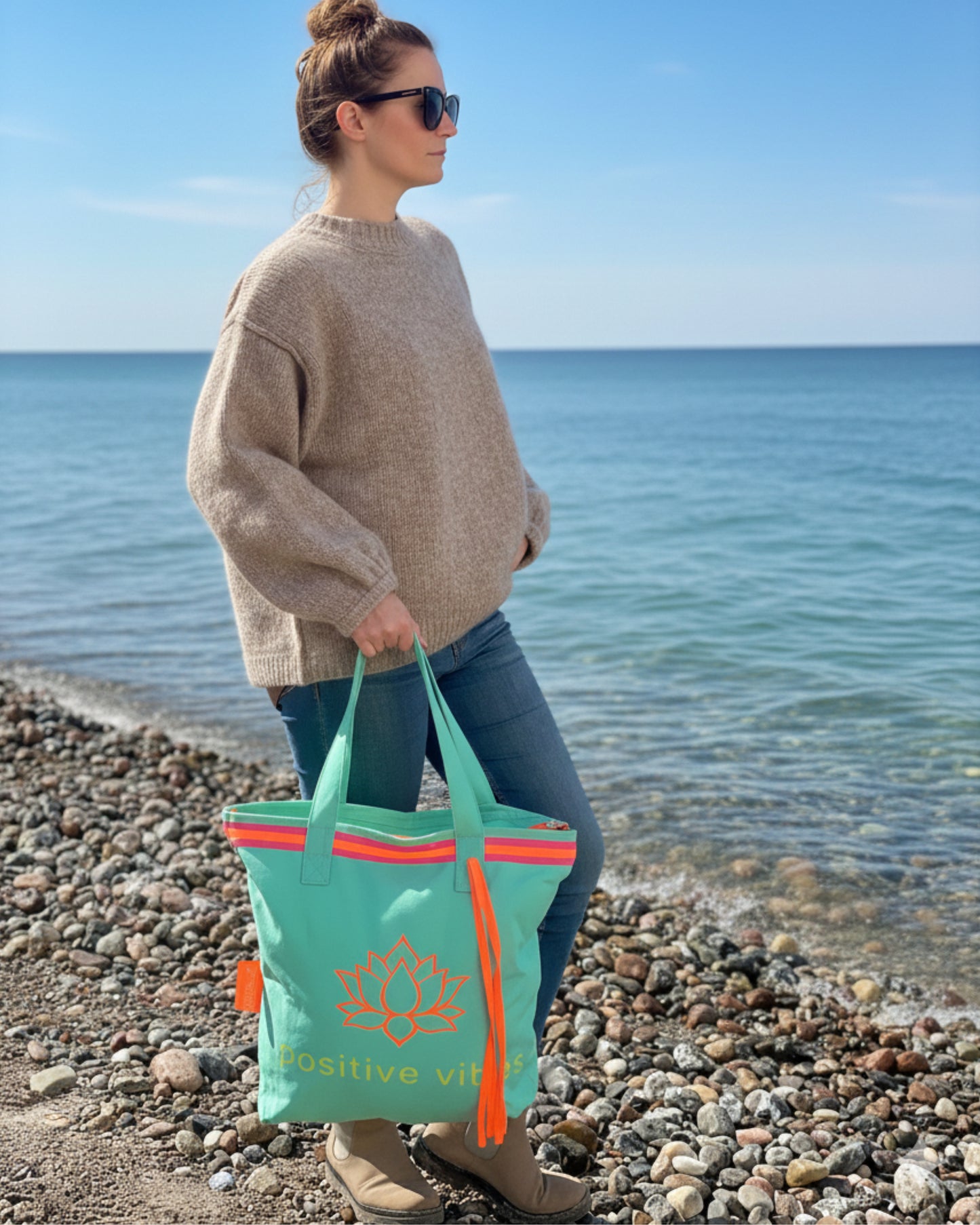 Canvas Shopper Tasche türkis Positive Vibes