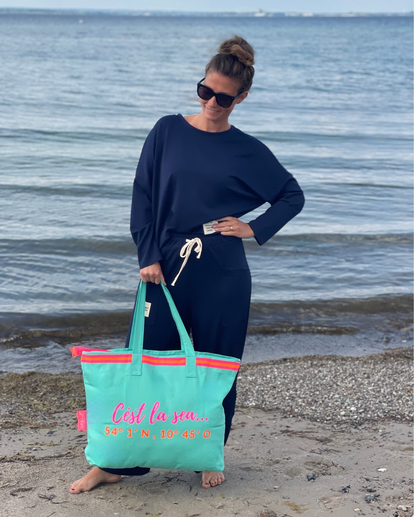 XL Canvas Shopper Strandtasche türkis Cest la sea