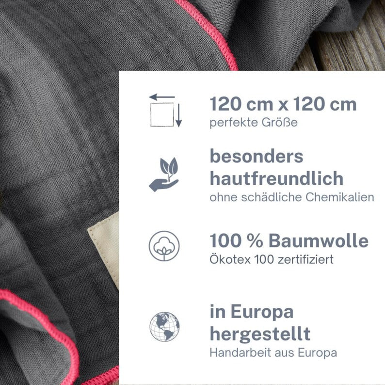 Musselin Tuch Damen l Anthrazit mit Pink