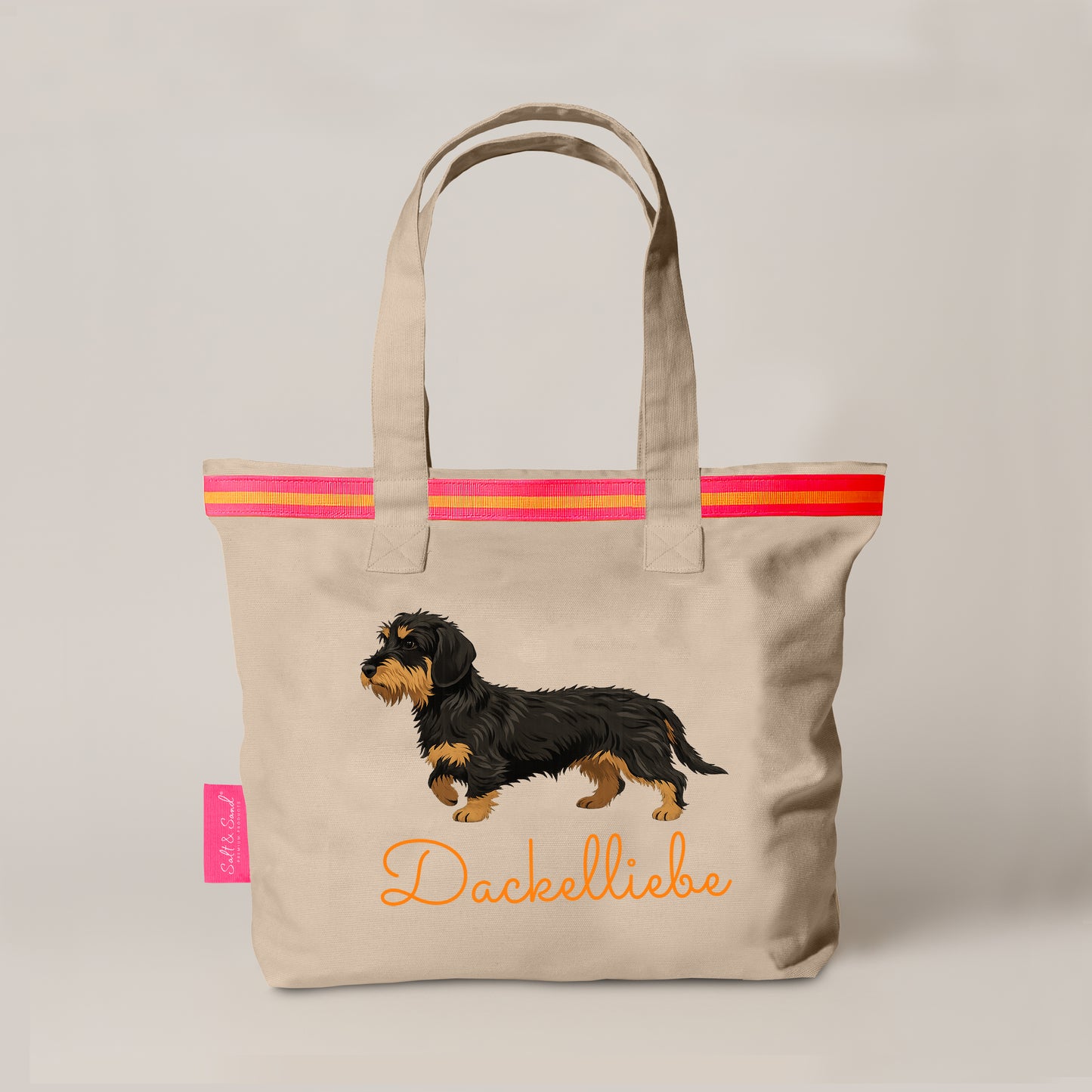 Canvas Shopper Tasche beige Dackelliebe Rauhaardackel