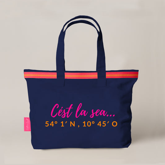 XL Canvas Shopper Strandtasche blau Cest la Sea