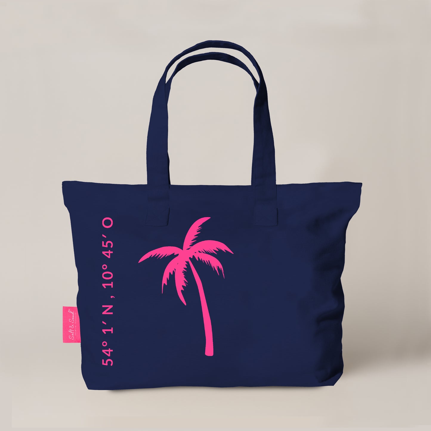 XL Canvas Shopper Strandtasche blau pinke Palme