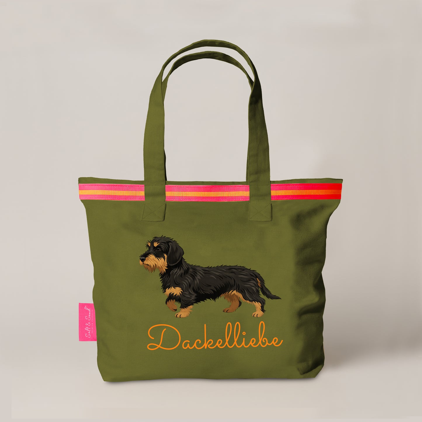 Canvas Shopper Tasche oliv Dackelliebe Rauhaardackel