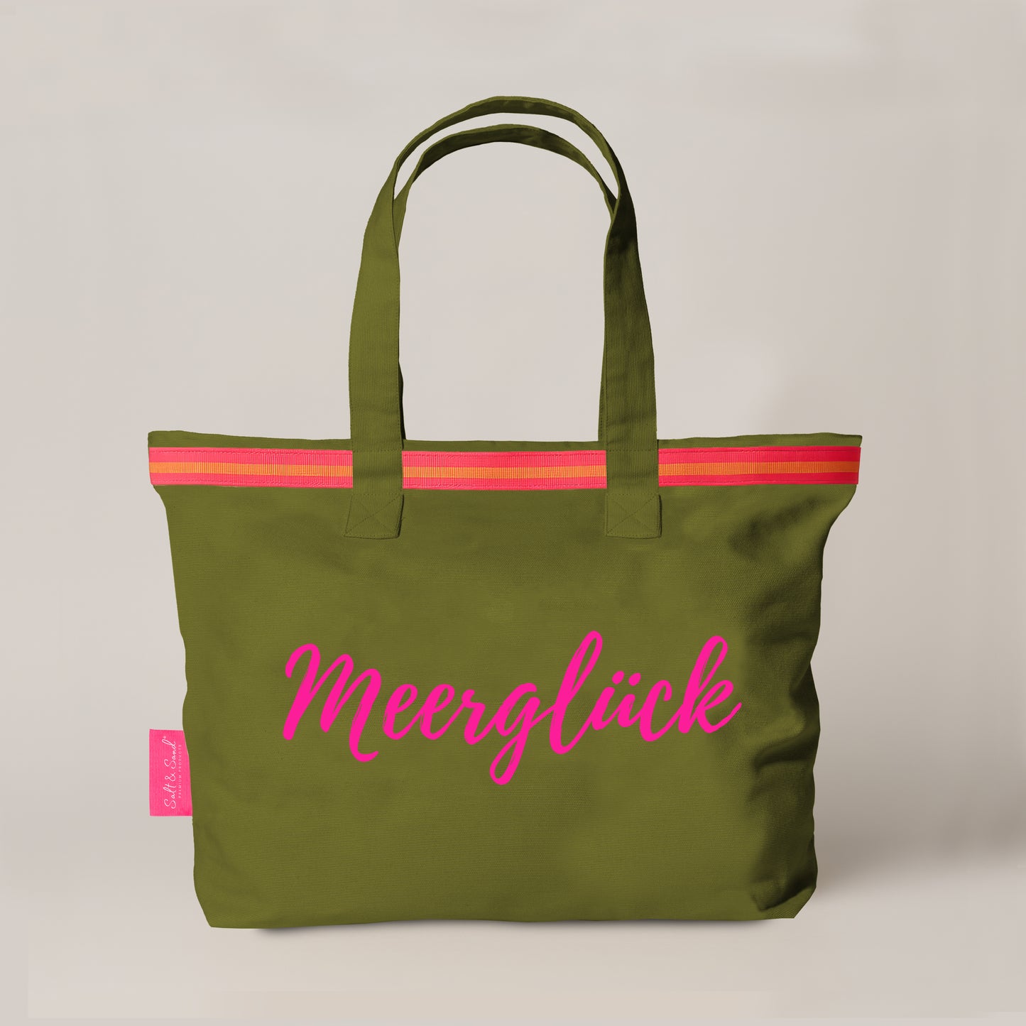 XL Canvas Shopper Strandtasche oliv MEER Glück