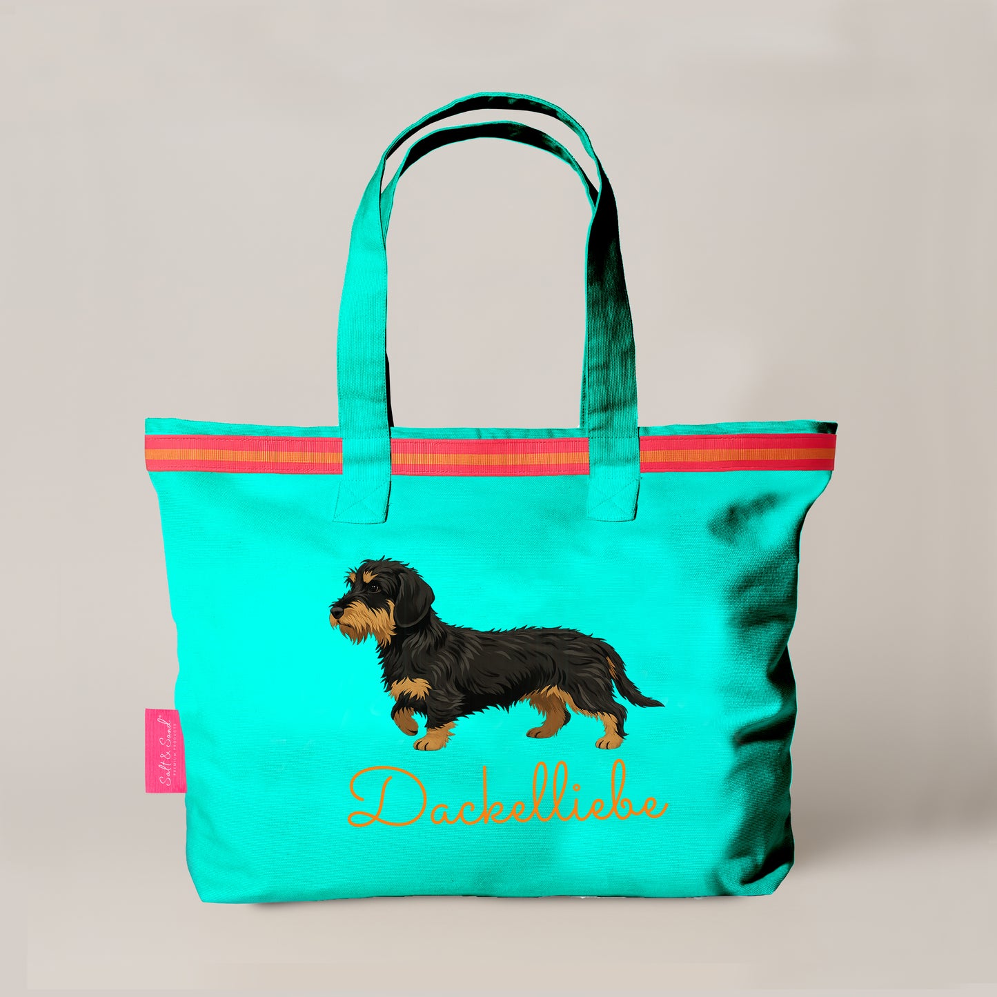 XL Canvas Shopper Strandtasche türkis Dackelliebe Rauhaardackel