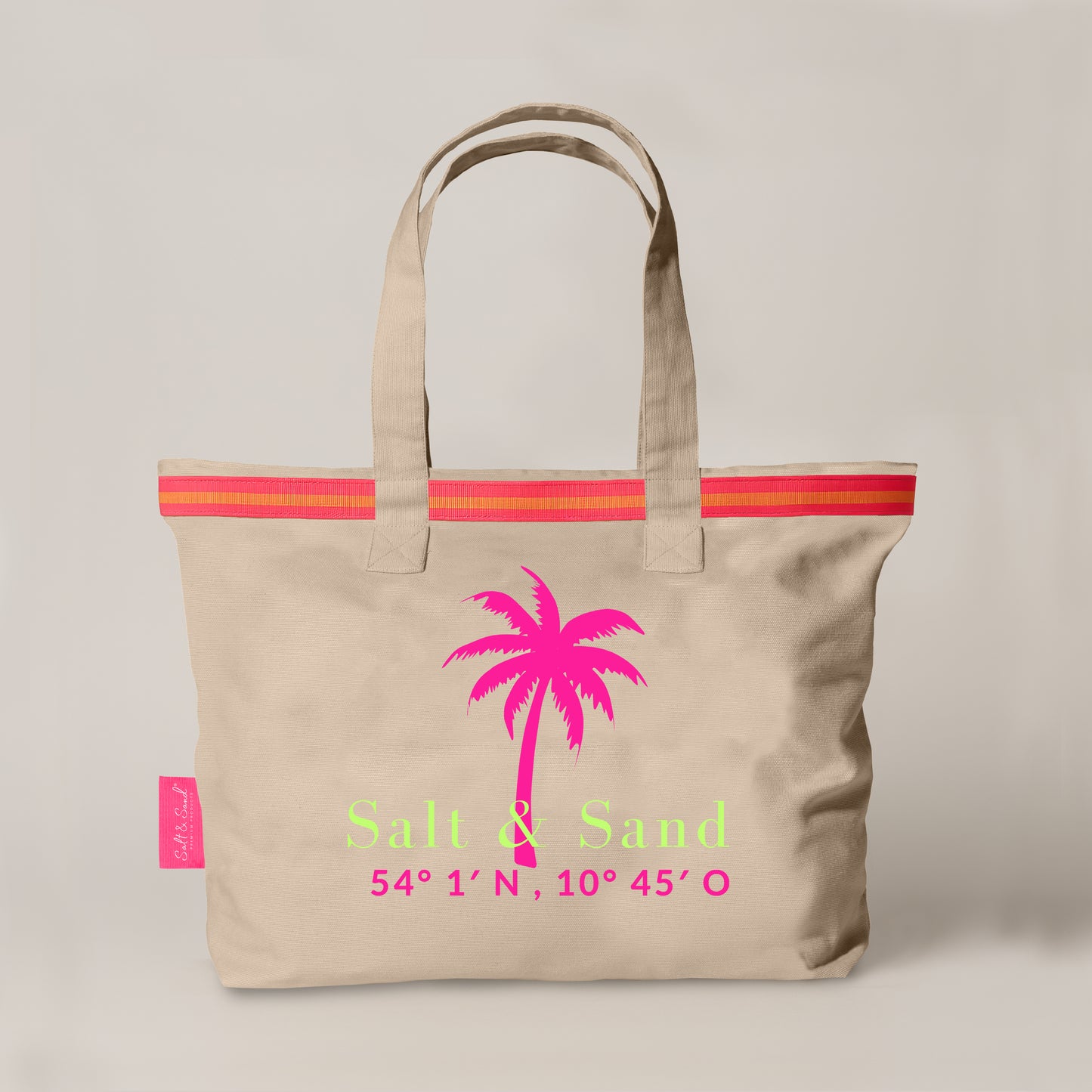 XL Canvas Shopper Strandtasche beige Palme