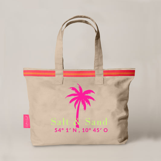 XL Canvas Shopper Strandtasche beige Palme
