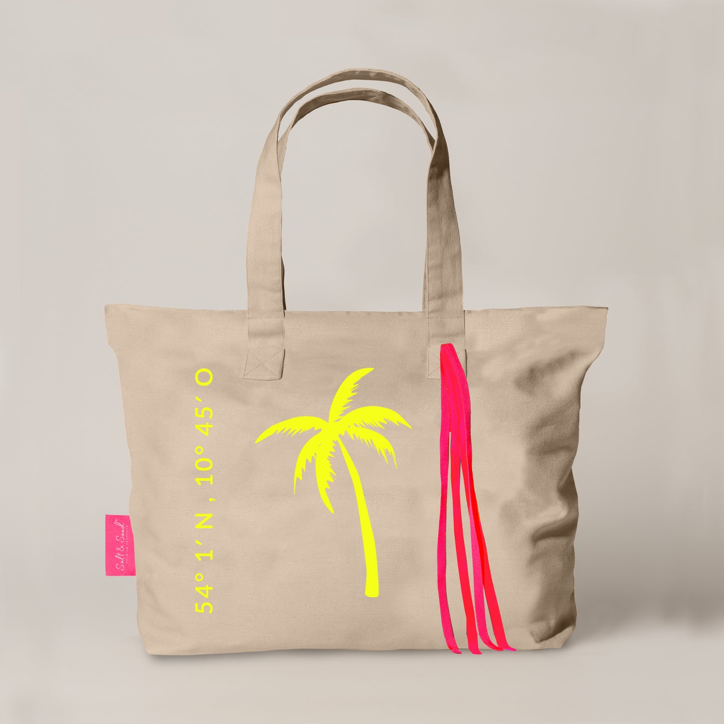 XL Canvas Shopper Strandtasche beige Palme