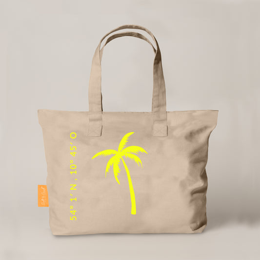 XL Canvas Shopper Strandtasche beige Palme
