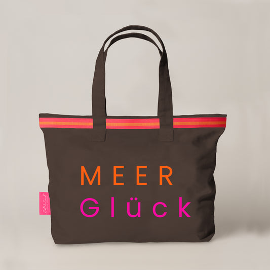 XL Canvas Shopper Strandtasche braun MEER Glück