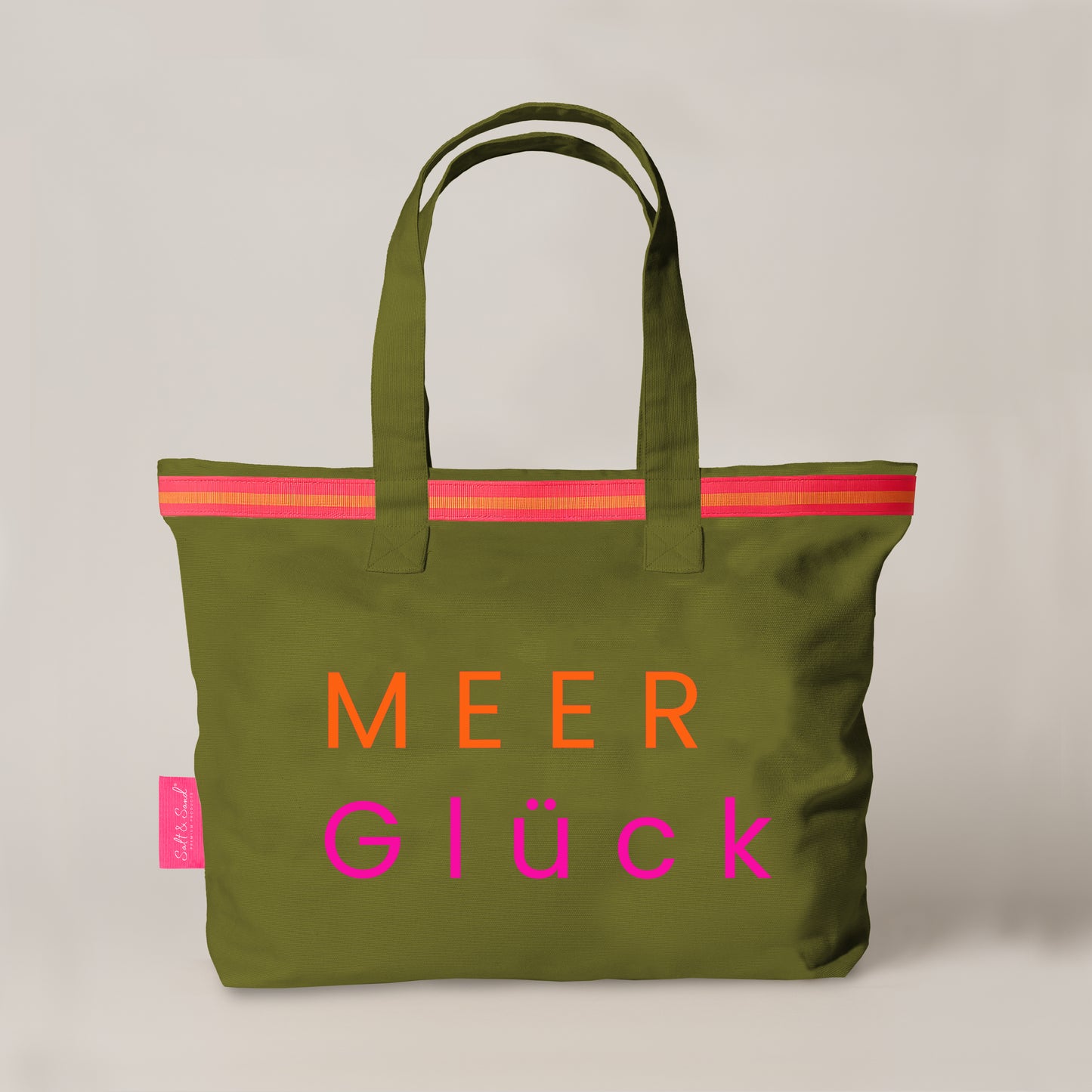 XL Canvas Shopper Strandtasche oliv MEER Glück