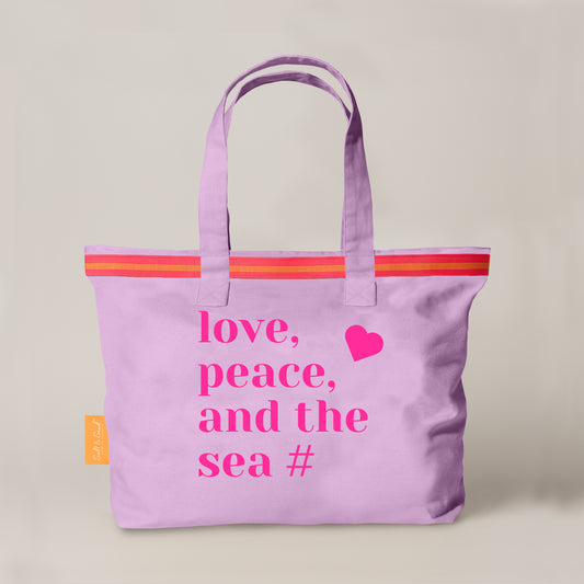XL Canvas Shopper Strandtasche lavendel Love peace and the sea