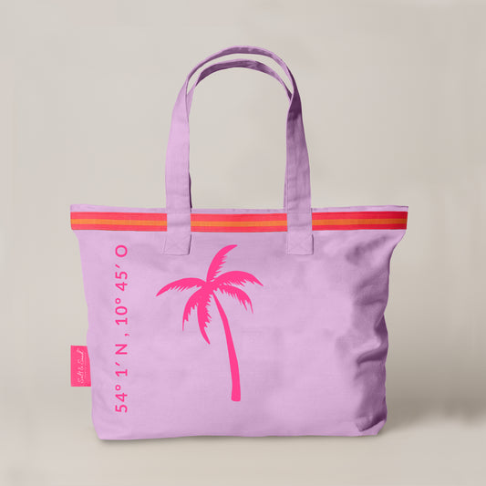 XL Canvas Shopper Strandtasche lavendel Palme
