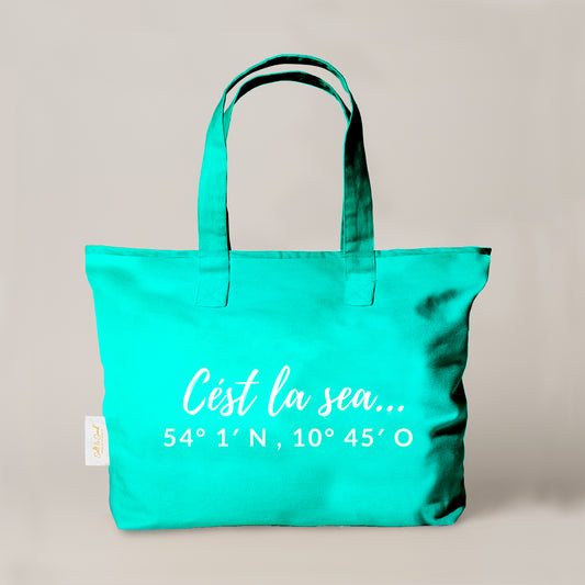XL Canvas Shopper Strandtasche türkis Cést la sea