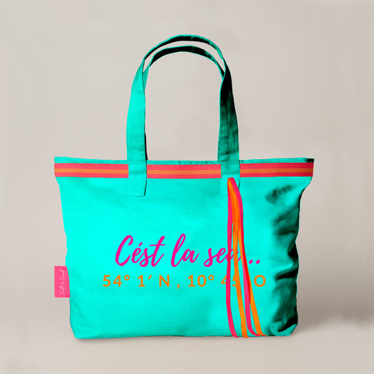 XL Canvas Shopper Strandtasche türkis Cest la sea
