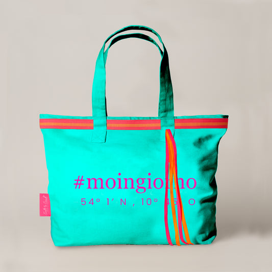 XL Canvas Shopper Strandtasche türkis Moingiorno