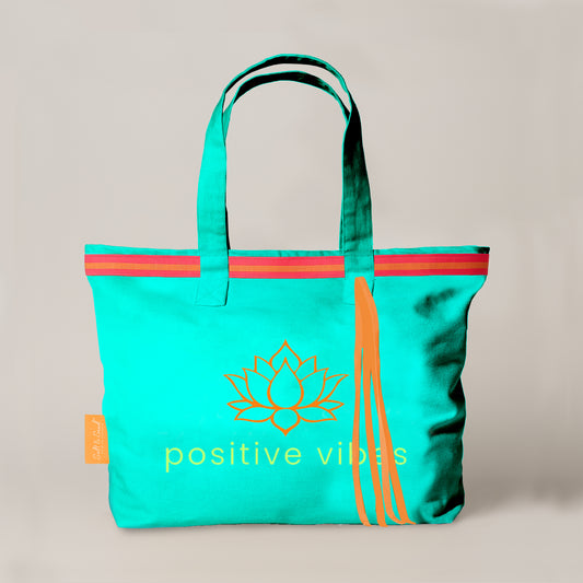XL Canvas Shopper Strandtasche türkis Positive Vibes