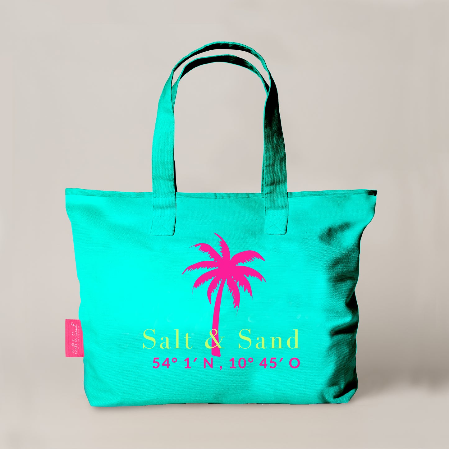 XL Canvas Shopper Strandtasche türkis Palme