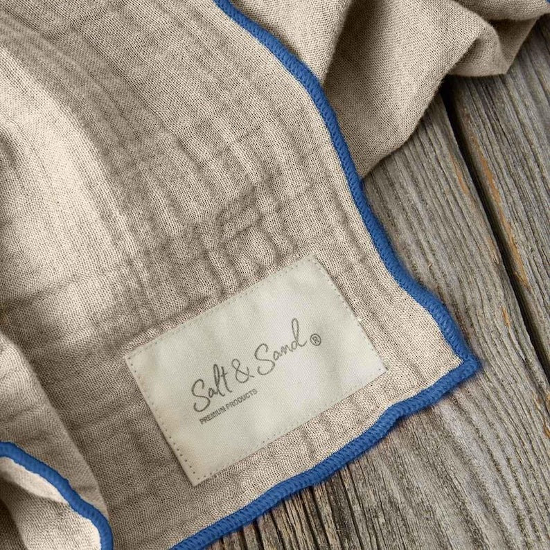 Musselin Tuch Damen l Beige mit Blau