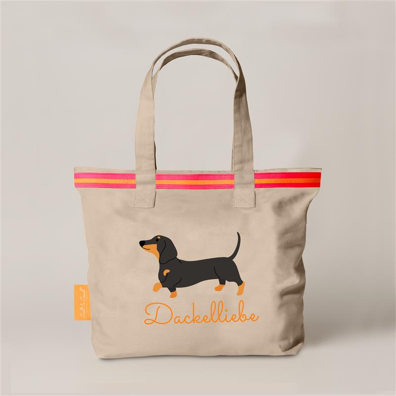 Canvas Shopper Tasche beige Dackelliebe