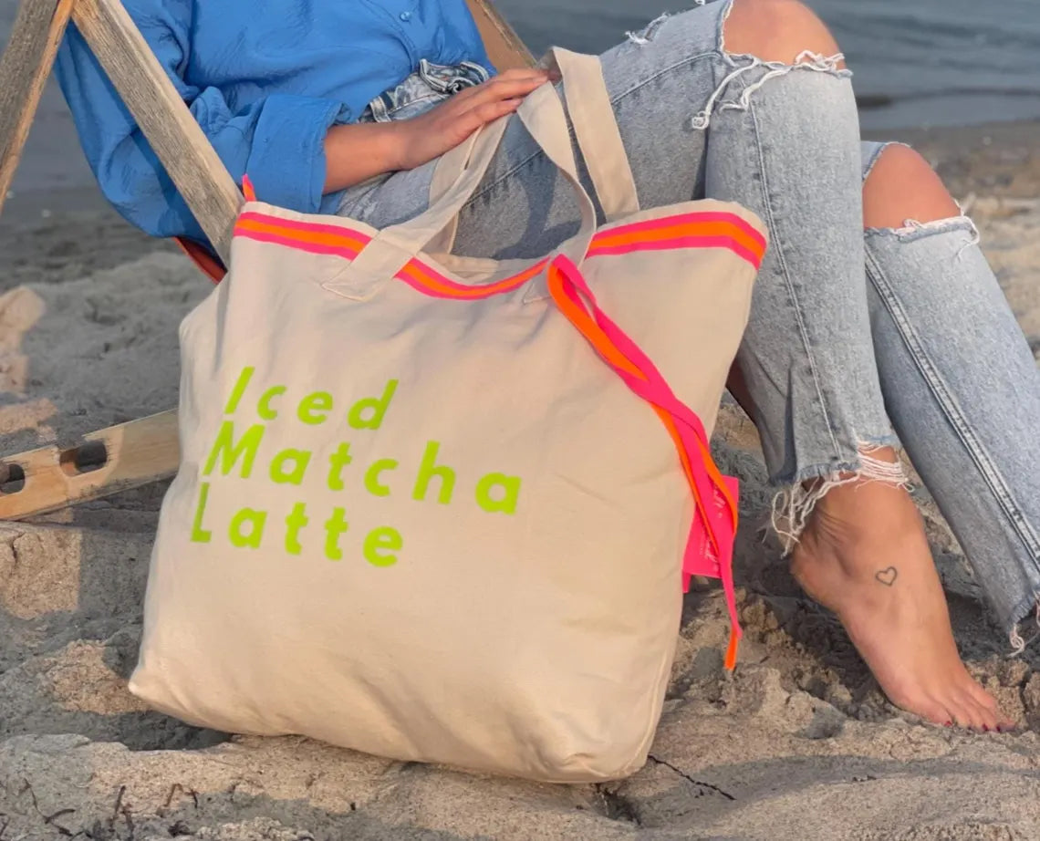 Canvas Shopper Tasche beige Iced Matcha Latte