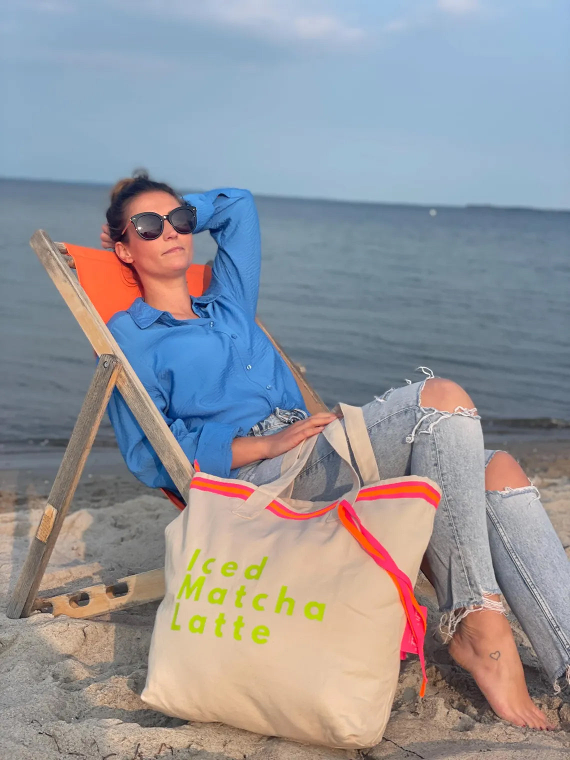 Canvas Shopper Tasche beige Iced Matcha Latte