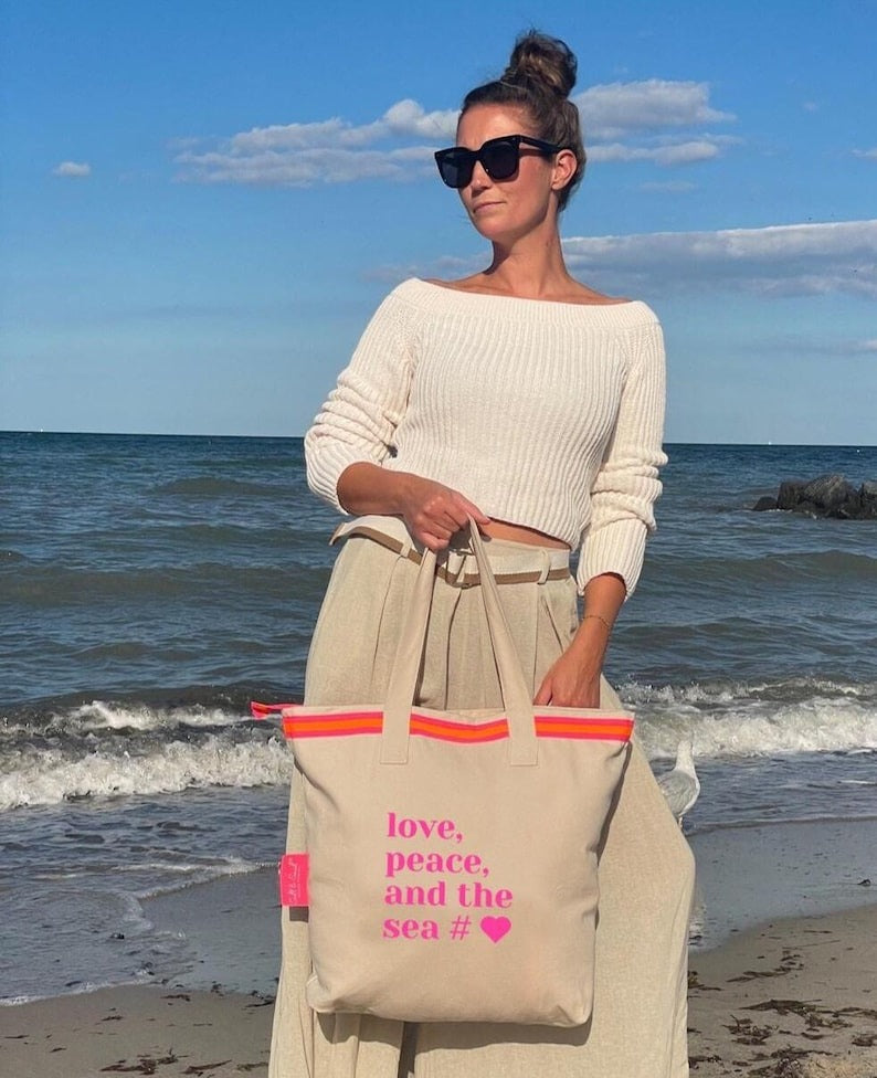 Canvas Shopper Tasche beige Love Peace and the sea