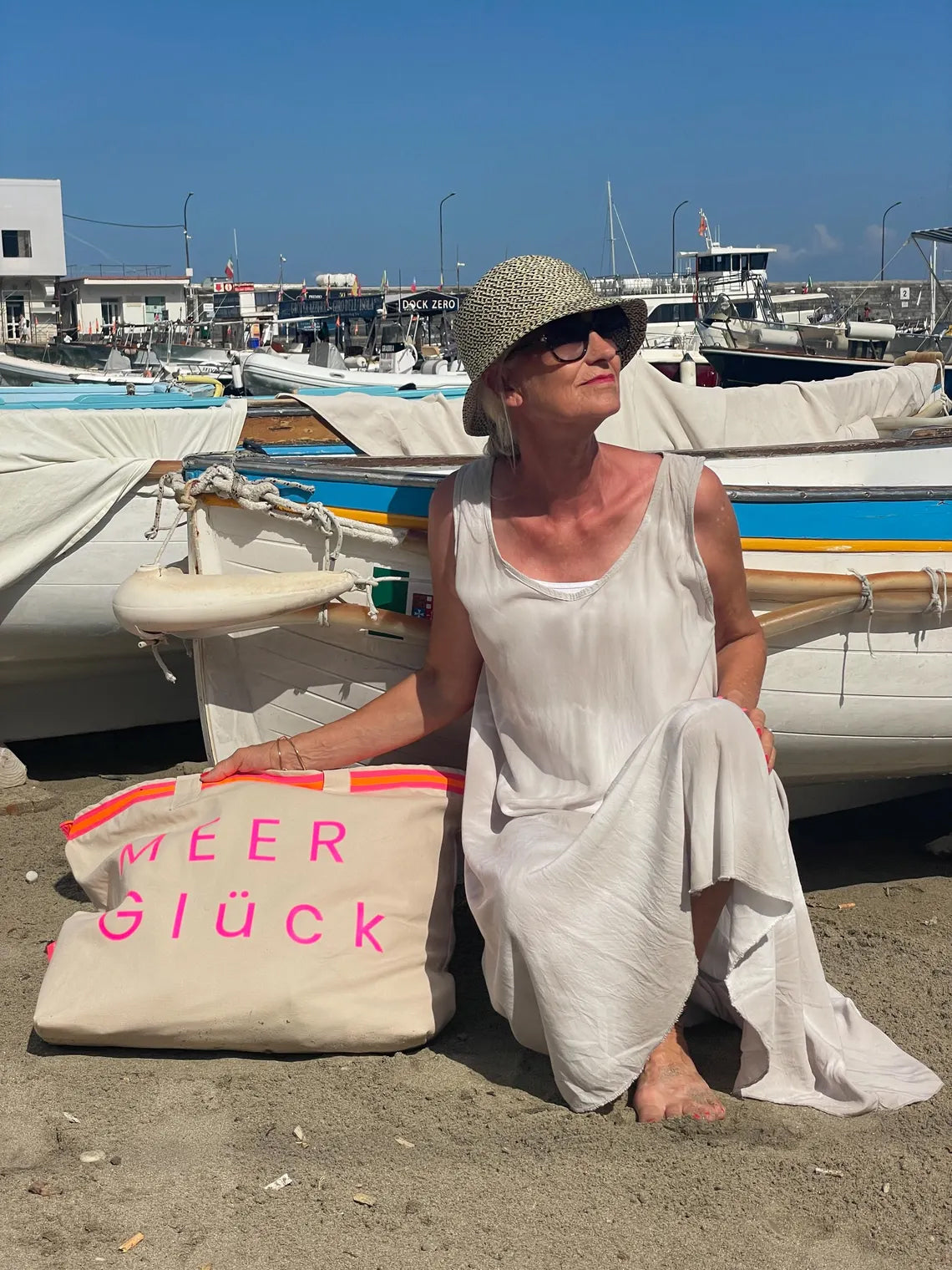 XL Canvas Shopper Strandtasche beige MEER Glück