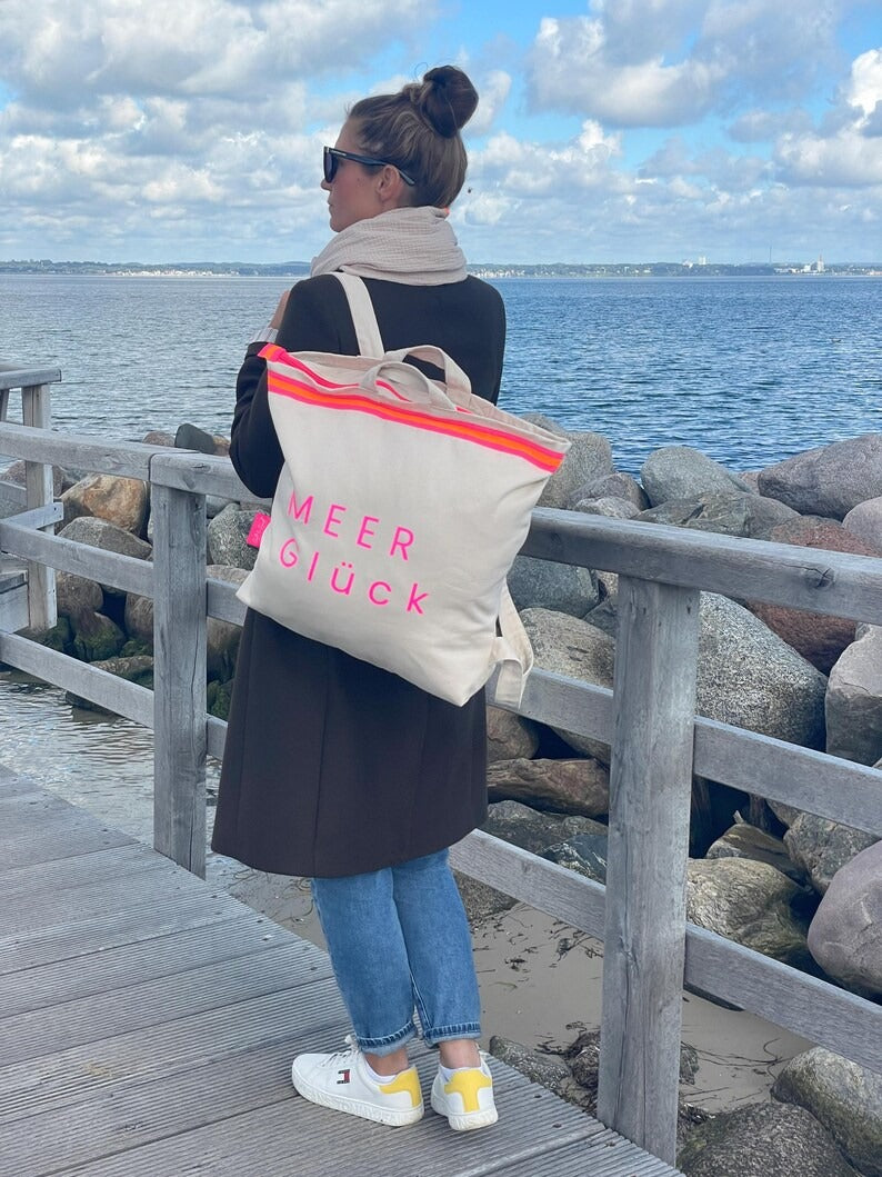 Canvas Rucksack Damen l Beige MEER Glück