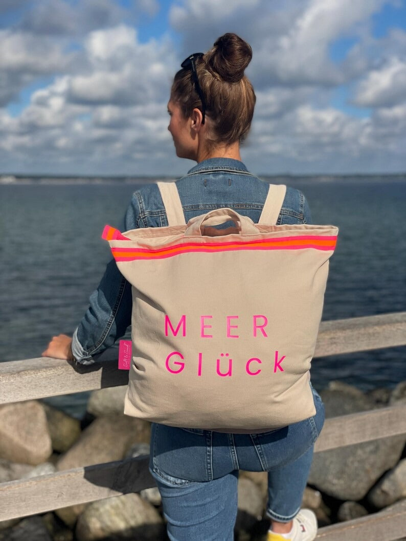 Canvas Rucksack Damen l Beige MEER Glück